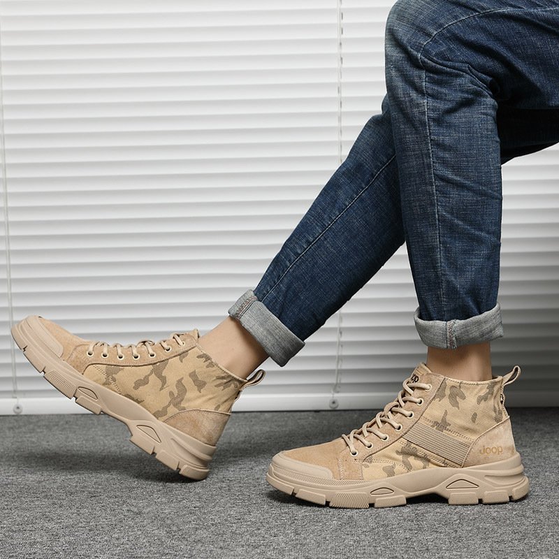 2021 autumn new mid-top high-top leather shoes men's shoes trendy shoes short boots leather boots military boots tooling Martin men's boots