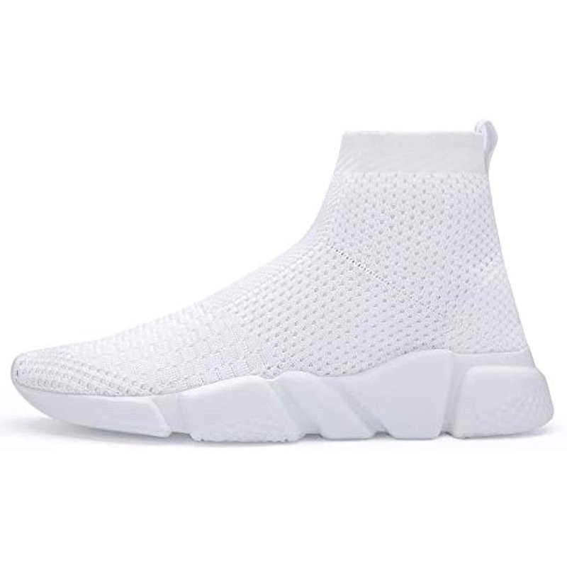 Santiro Men's Running Shoes Breathable Knit Slip On Sneakers Lightweight Athletic Shoes Casual Sports Shoes High Top White