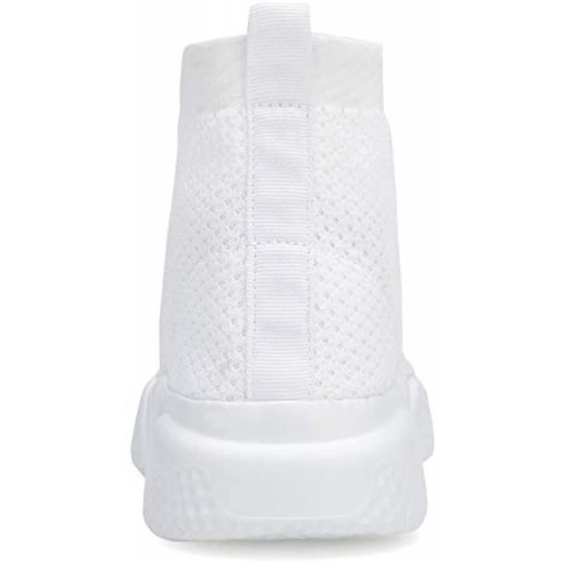 Santiro Men's Running Shoes Breathable Knit Slip On Sneakers Lightweight Athletic Shoes Casual Sports Shoes High Top White