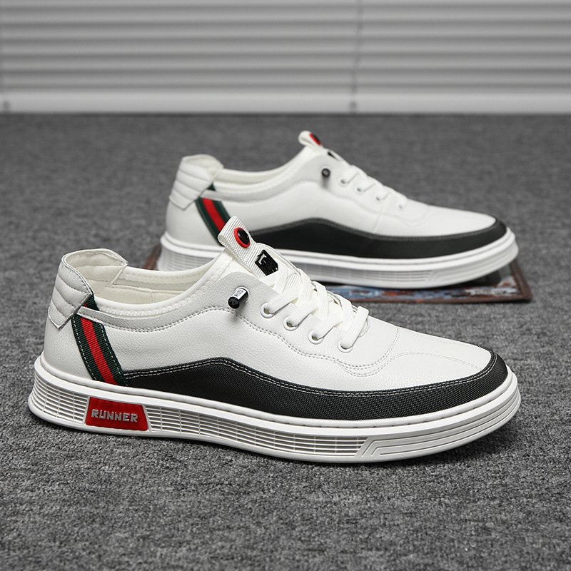 Leather casual shoes, ribbon stitching, lace-up sneakers, casual men's single shoes, color matching shoes, sneakers Leather casual shoes, ribbon stitching, lace-up sneakers, casual men's single shoes, color matching shoes, sneakers