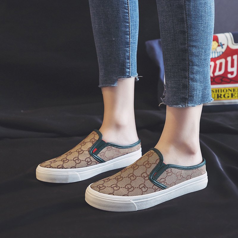 No heel half support casual shoes women 2021 summer new canvas shoes women's breathable student board shoes women