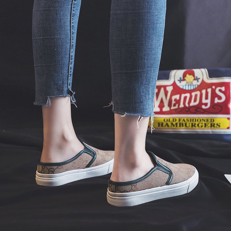 No heel half support casual shoes women 2021 summer new canvas shoes women's breathable student board shoes women